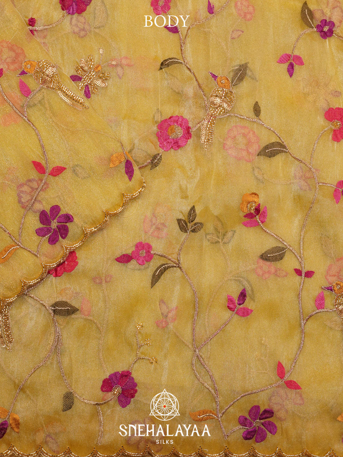 Yellow Embroidered Organza Saree