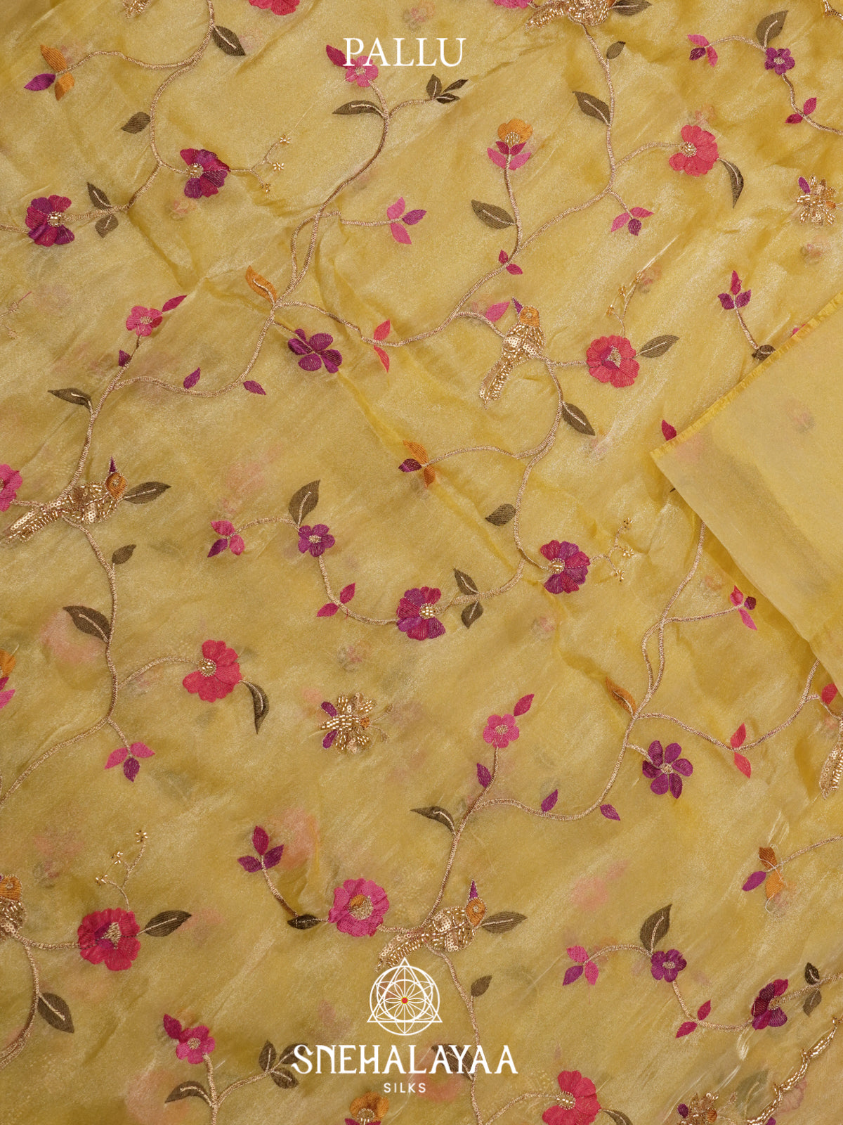 Yellow Embroidered Organza Saree