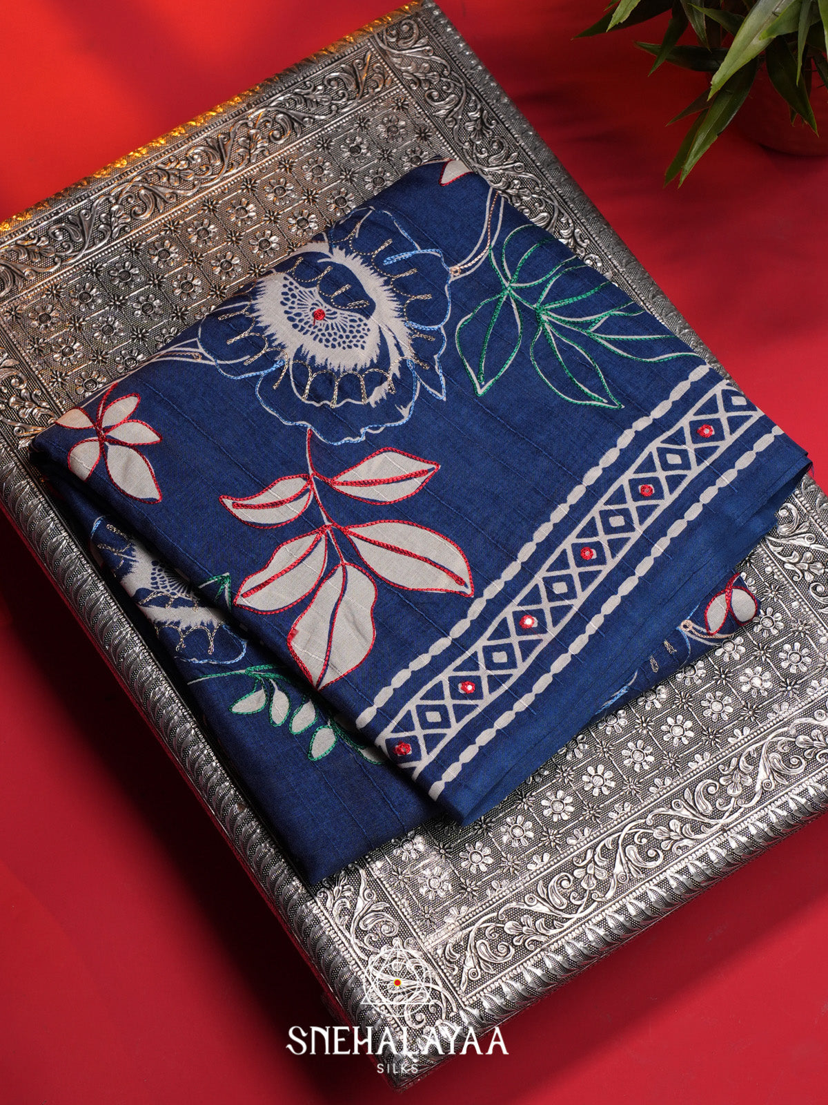 Navy Blue Tussar Saree