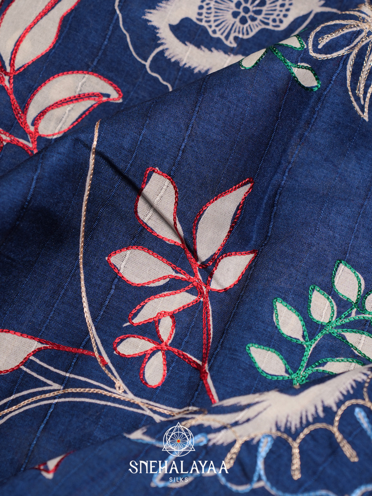 Navy Blue Tussar Saree