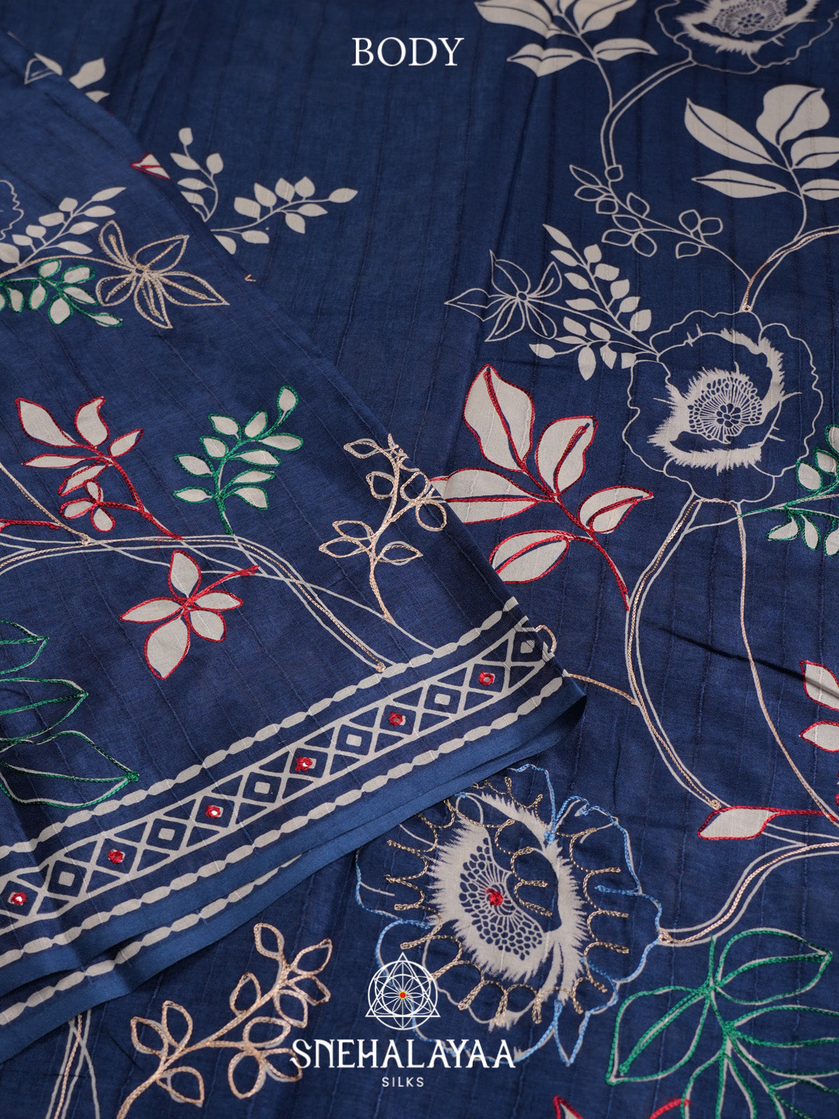 Navy Blue Tussar Saree