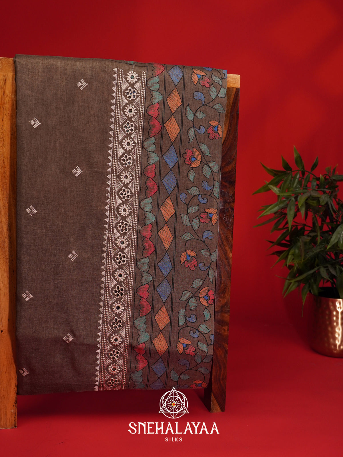 Khaki Brown Tussar Saree