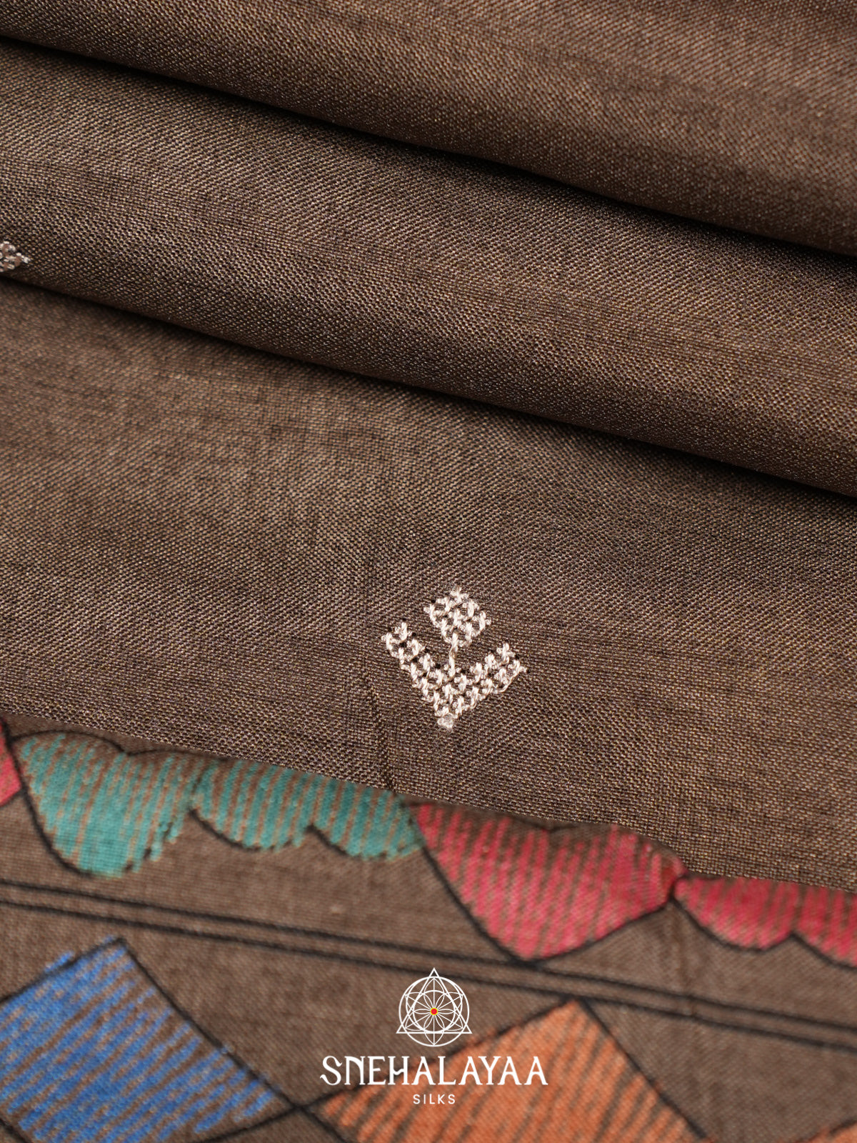 Khaki Brown Tussar Saree