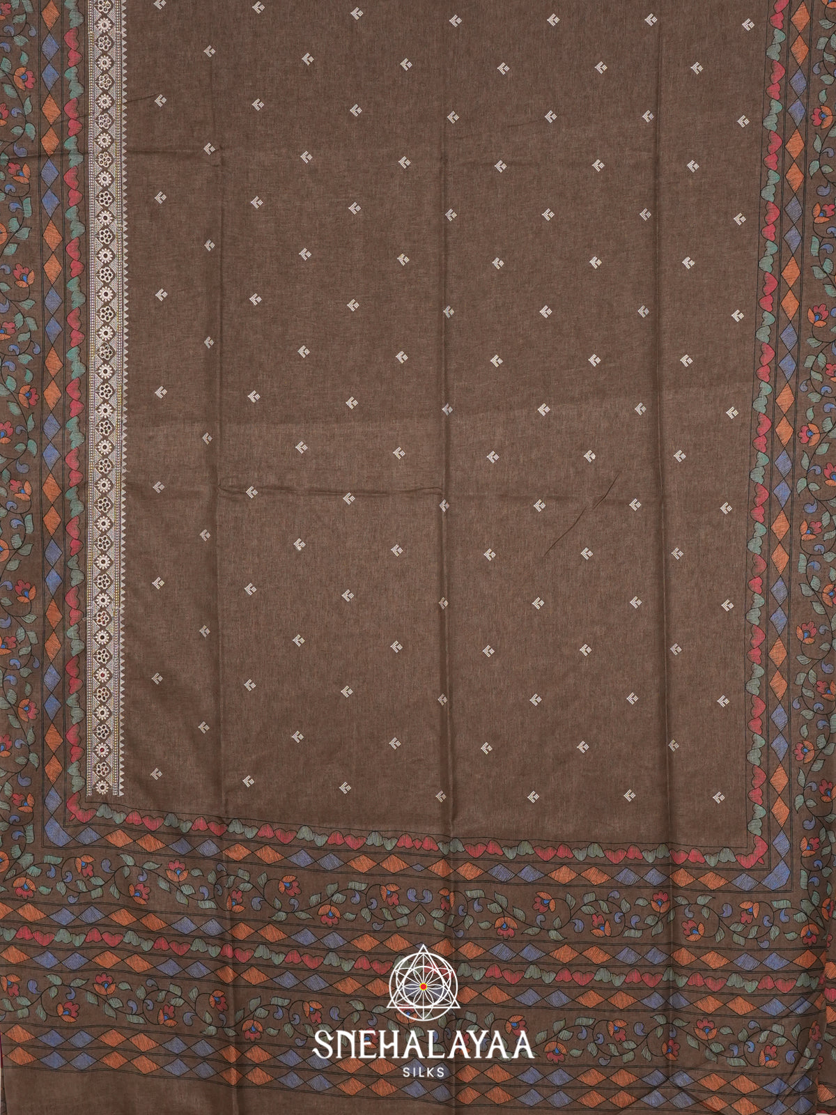 Khaki Brown Tussar Saree