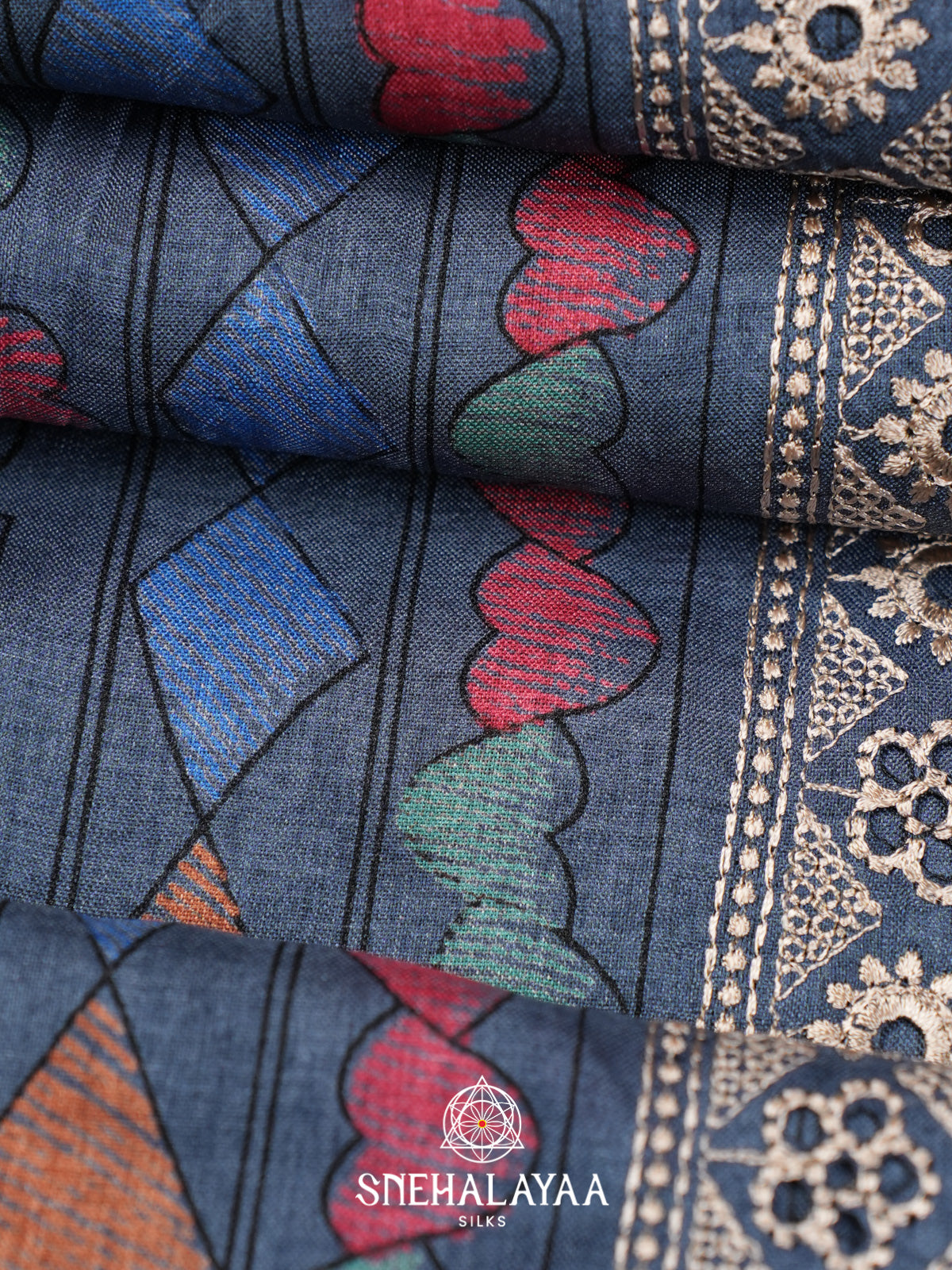 Ink Blue Tussar Saree