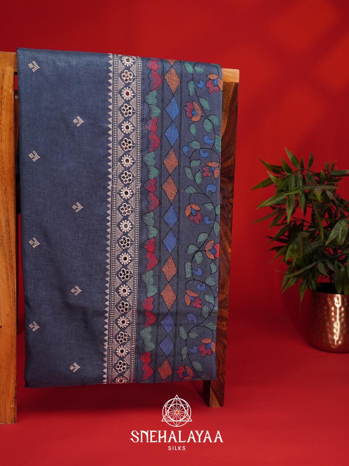 Ink Blue Tussar Saree