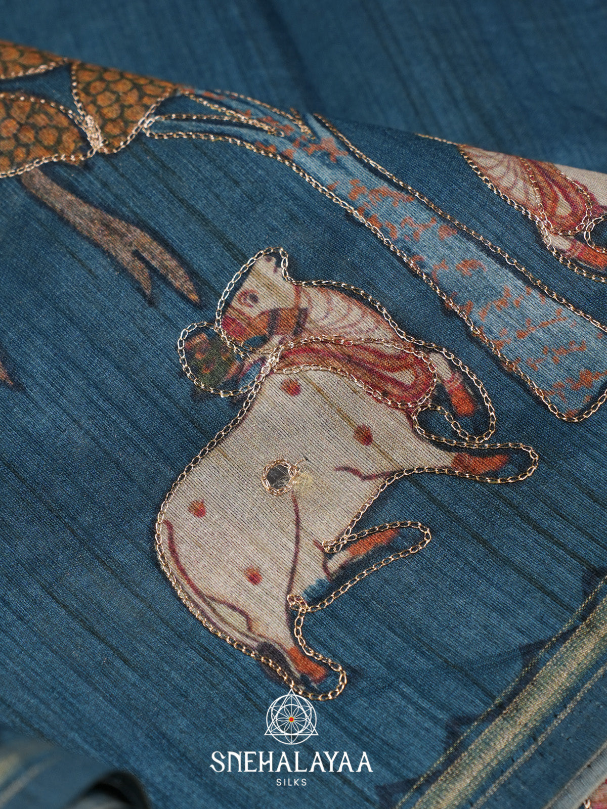 Teal Blue Tussar Saree