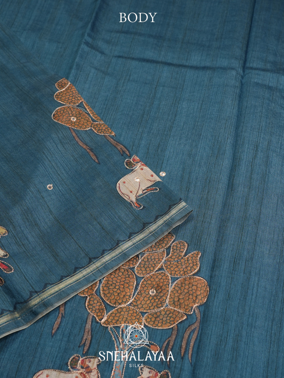 Teal Blue Tussar Saree
