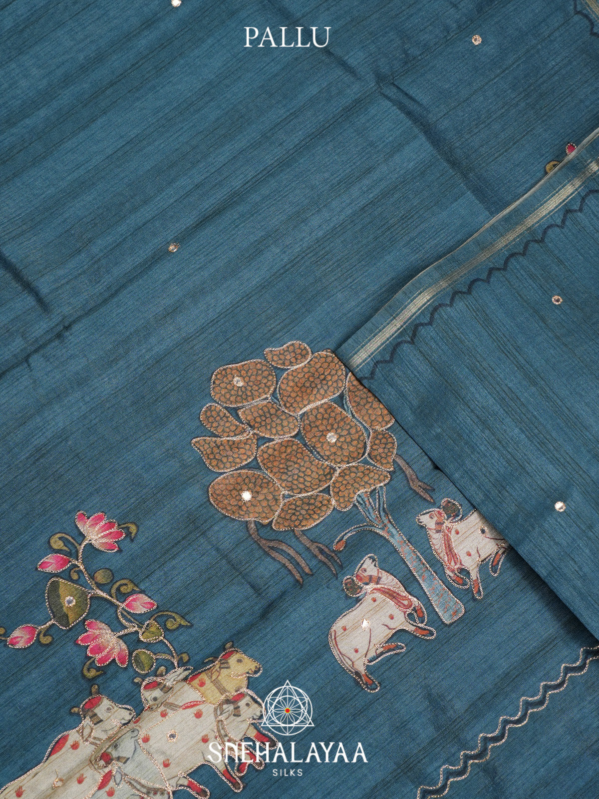 Teal Blue Tussar Saree