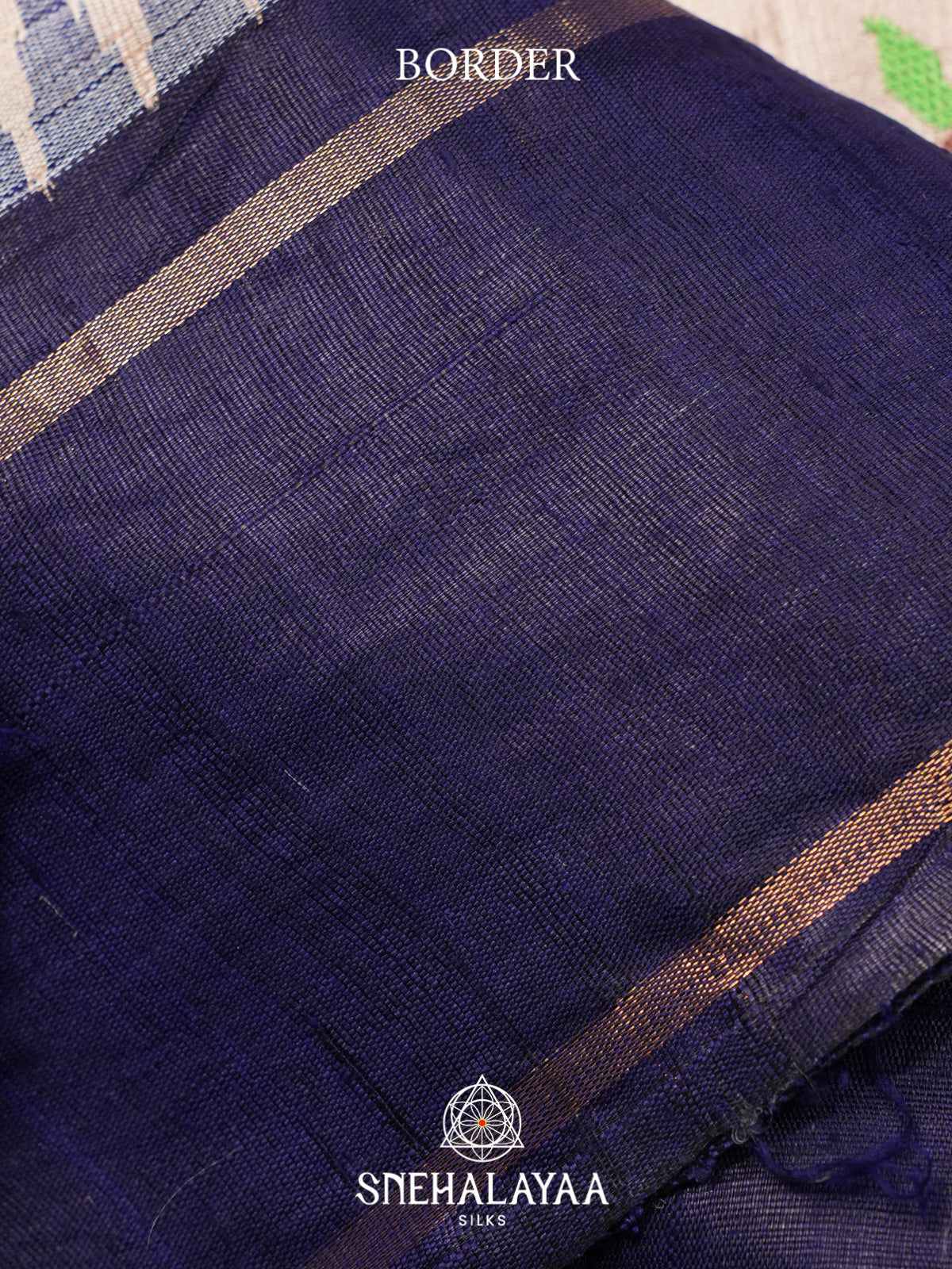 Beige Floral Embroidered Tussar Silk Saree with Blue Border