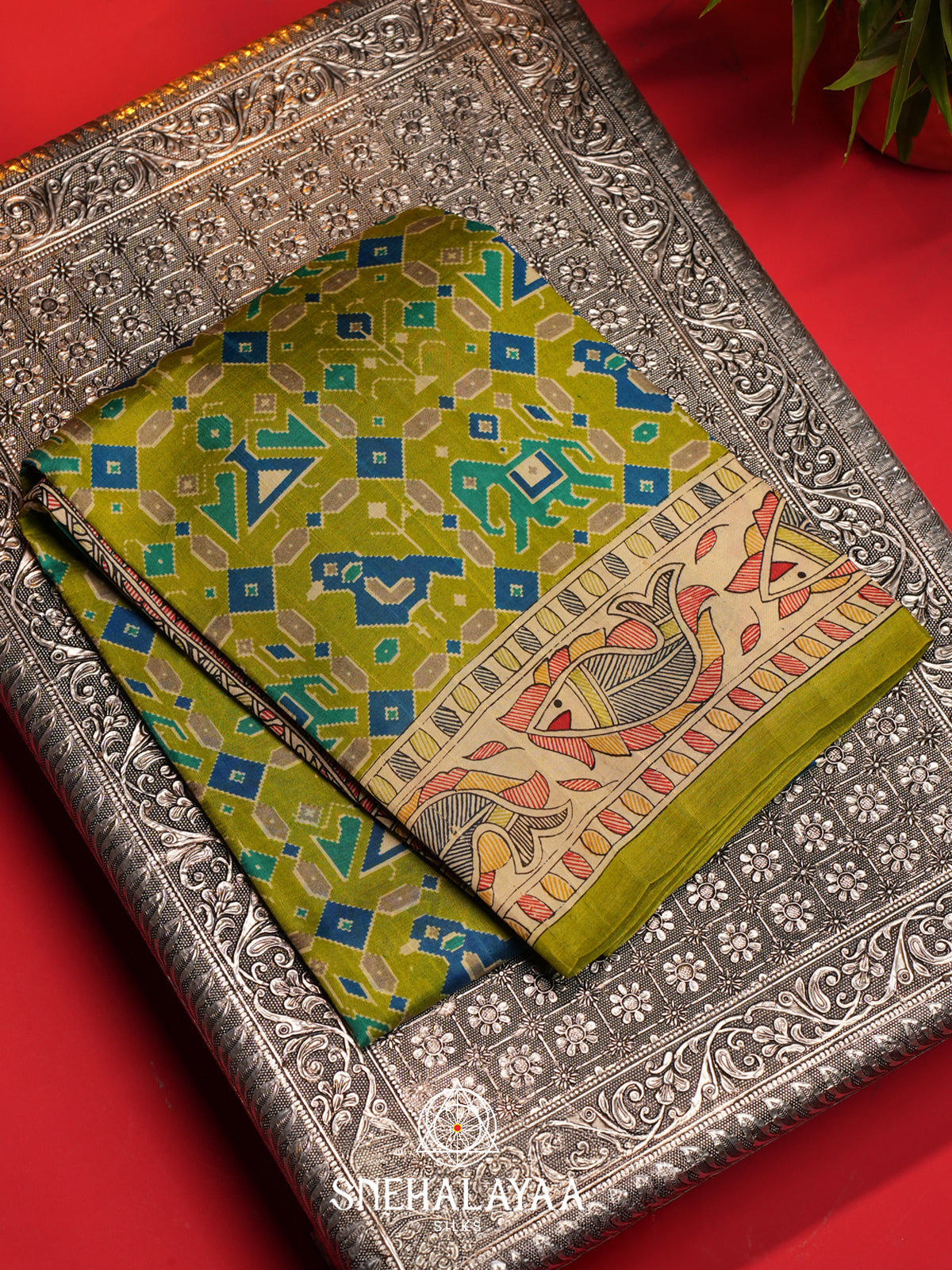 Parrot Green  Tussar Saree
