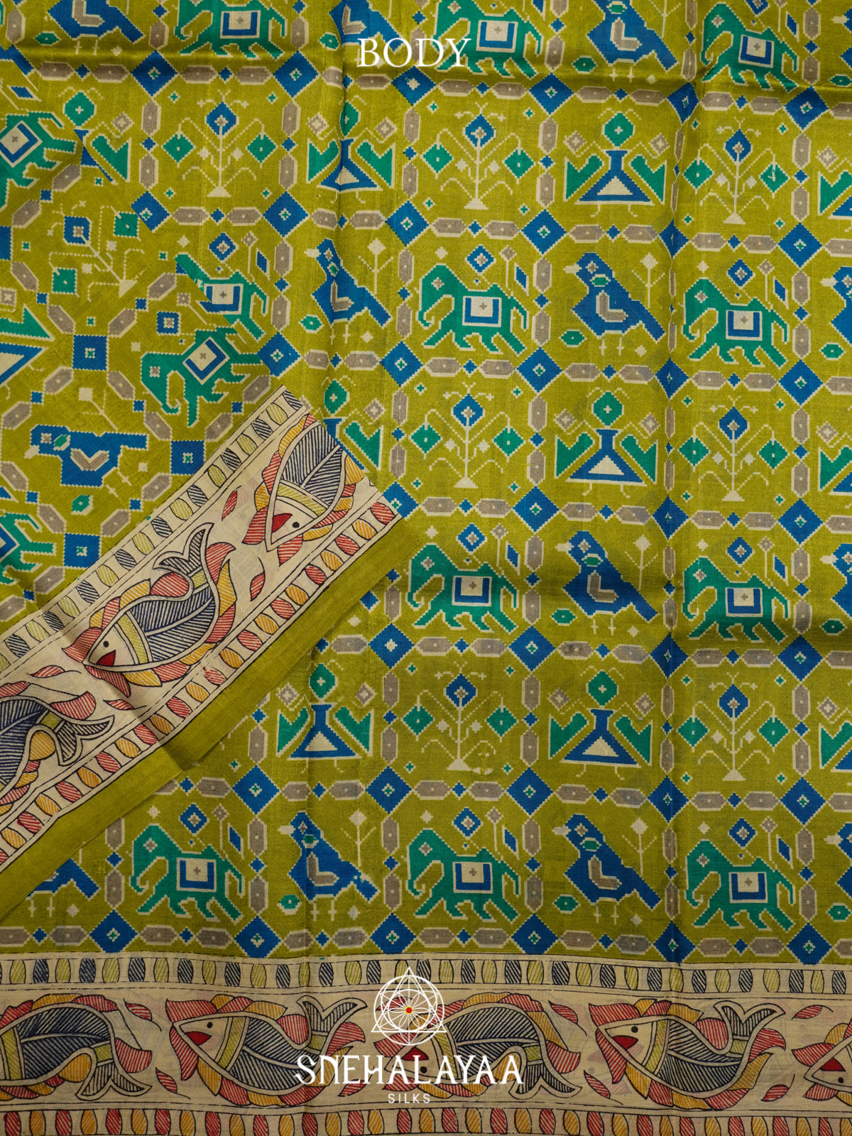 Parrot Green  Tussar Saree