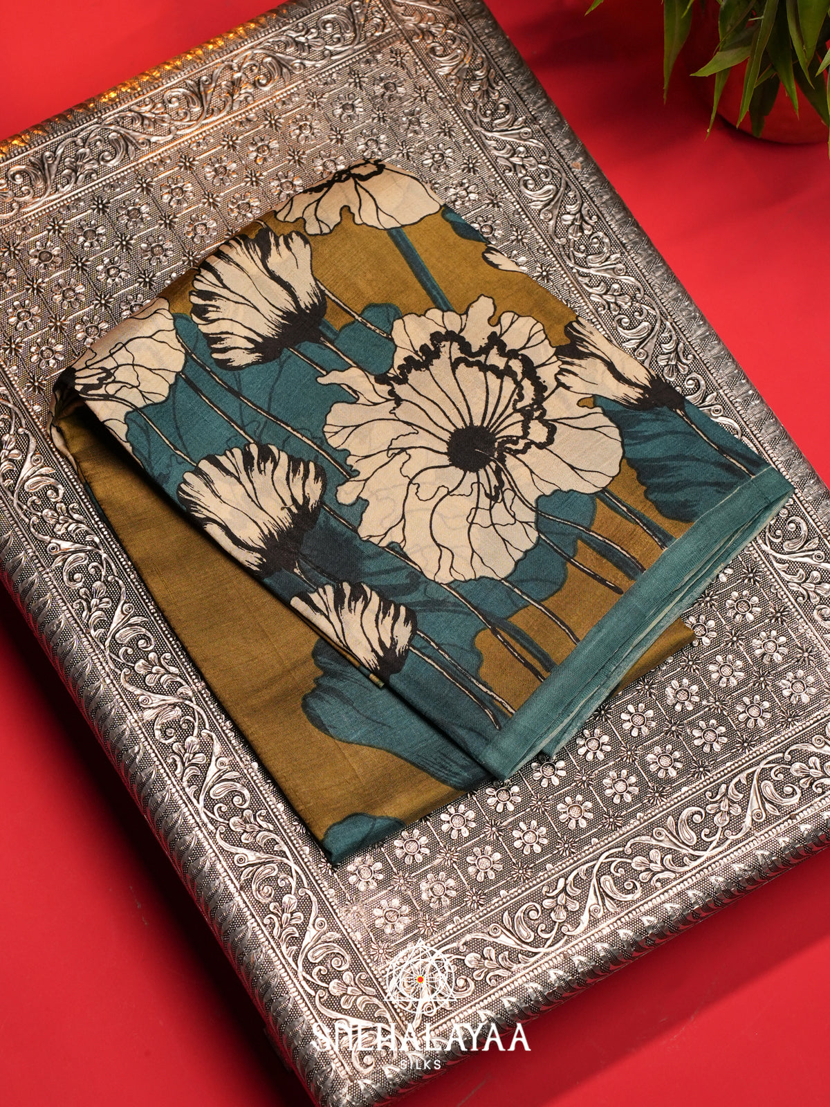 Olive Mustard  Tussar Saree