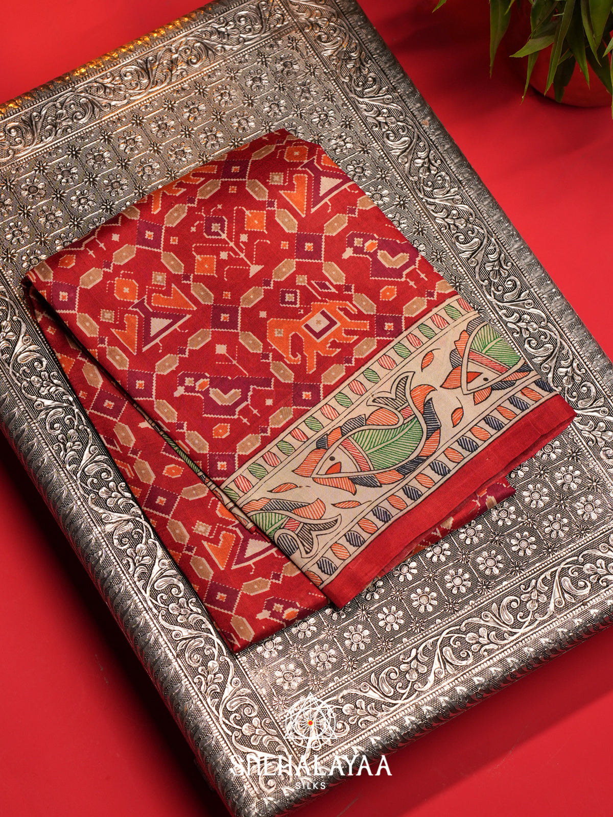 Red  Tussar Saree