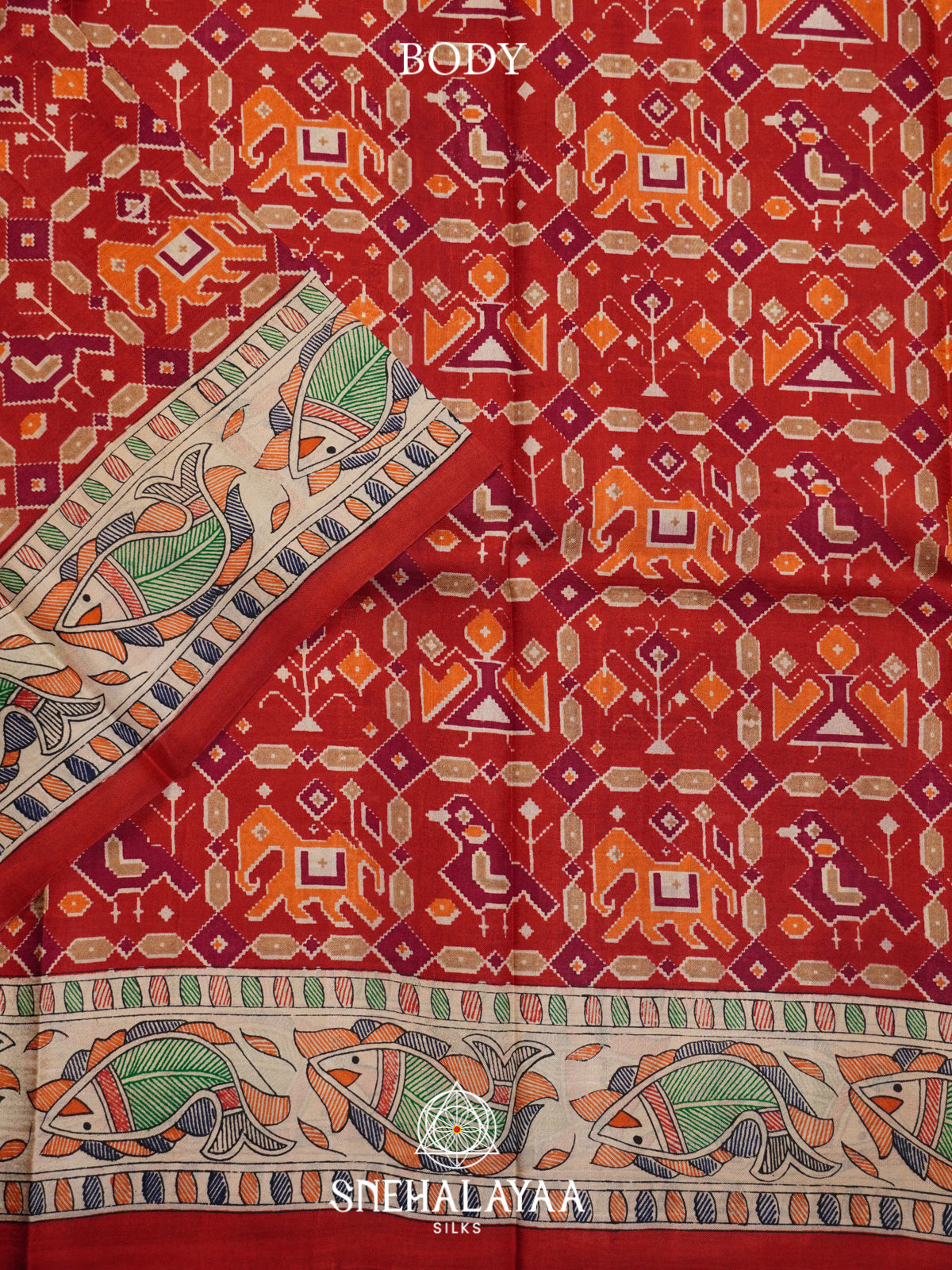 Red  Tussar Saree