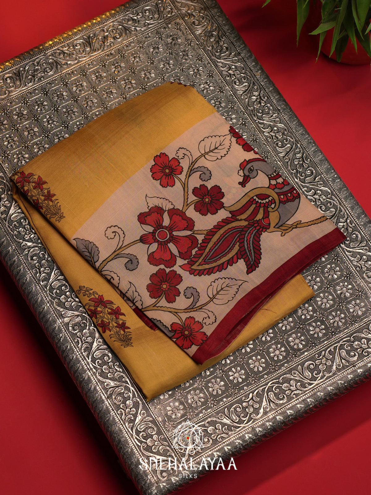 Mustard Yellow  Tussar Saree