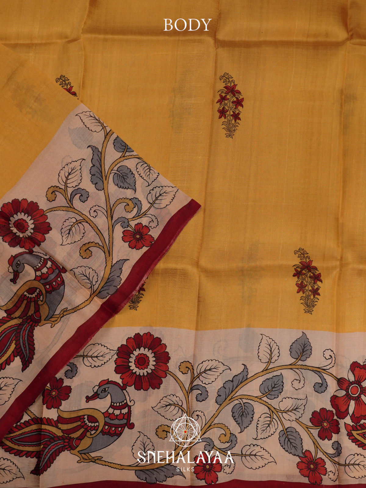Mustard Yellow  Tussar Saree