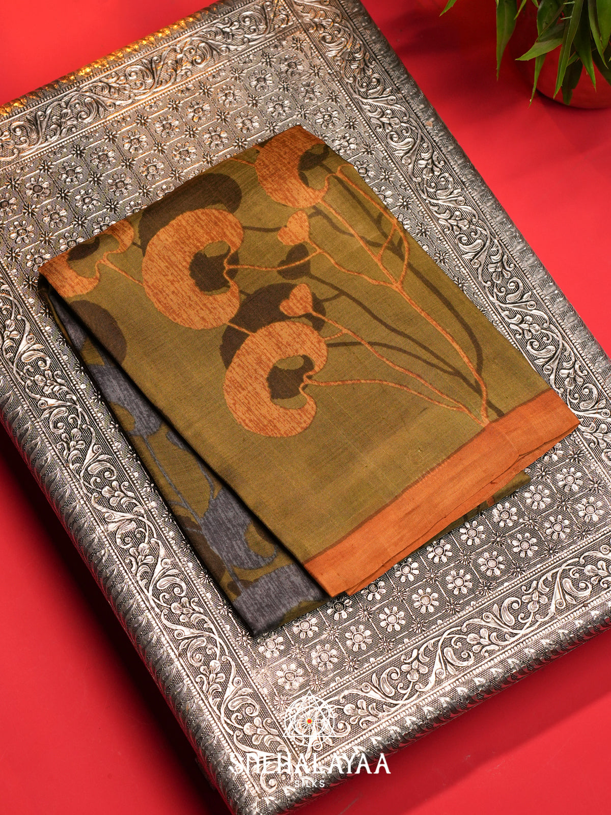 Olive Green  Tussar Saree