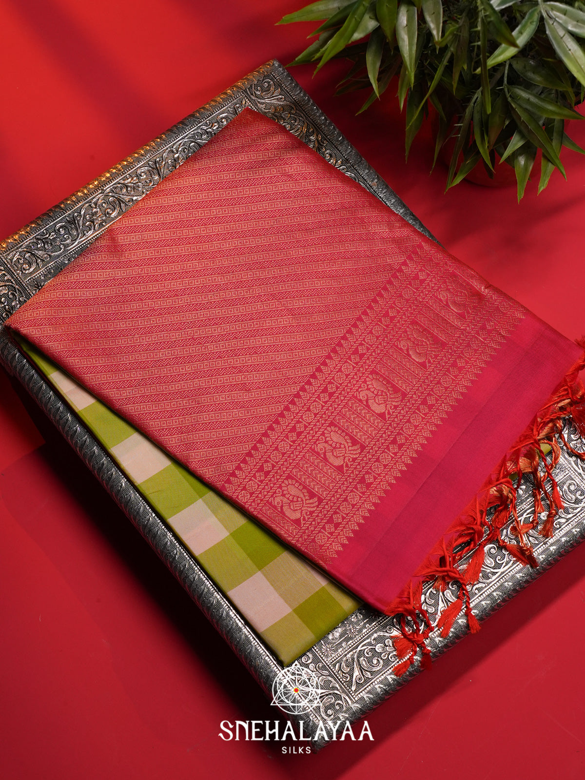 Green Checks Soft Silk Saree
