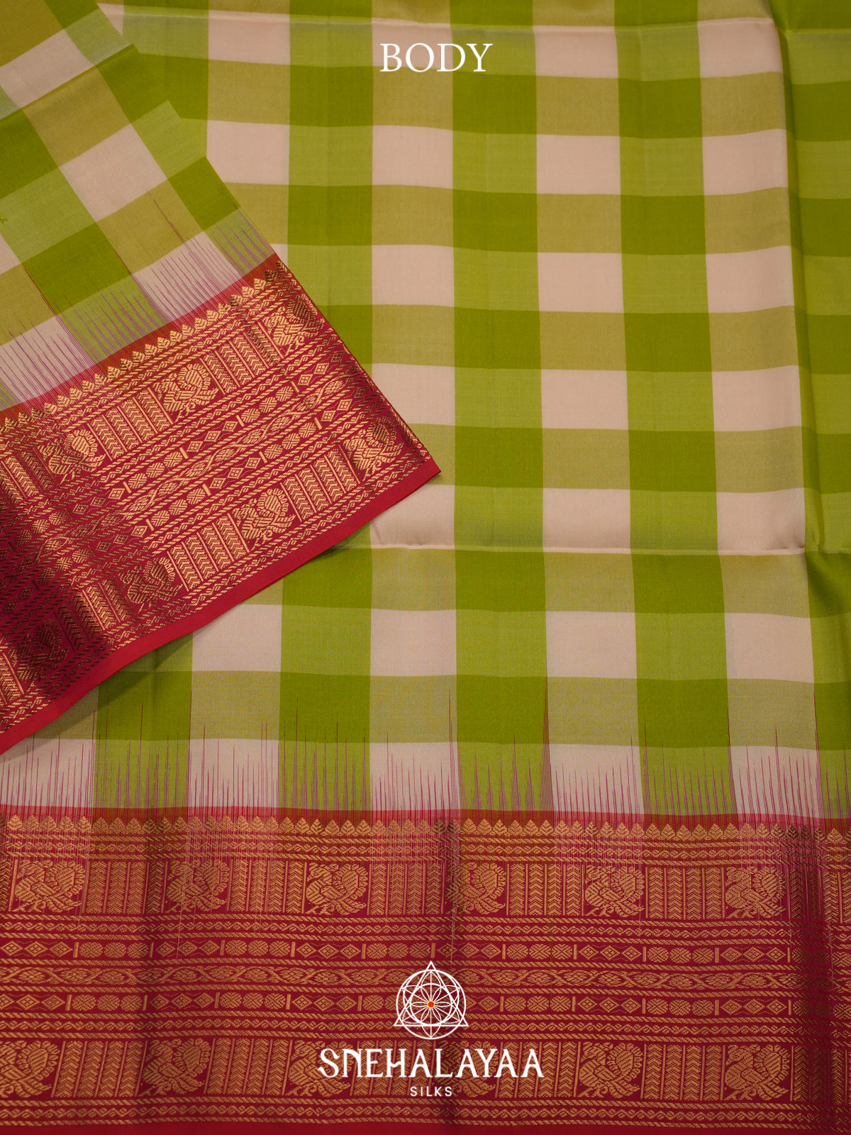 Green Checks Soft Silk Saree