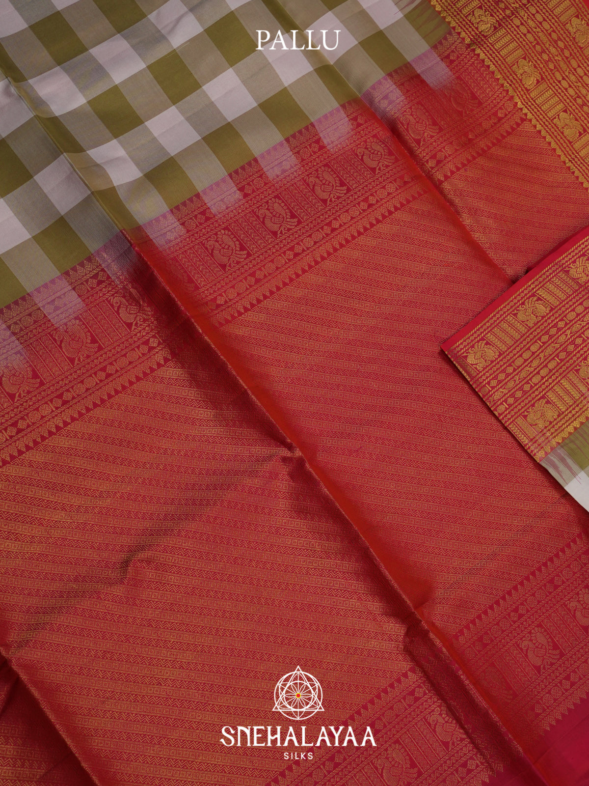 Olive Green Checks Soft Silk Saree