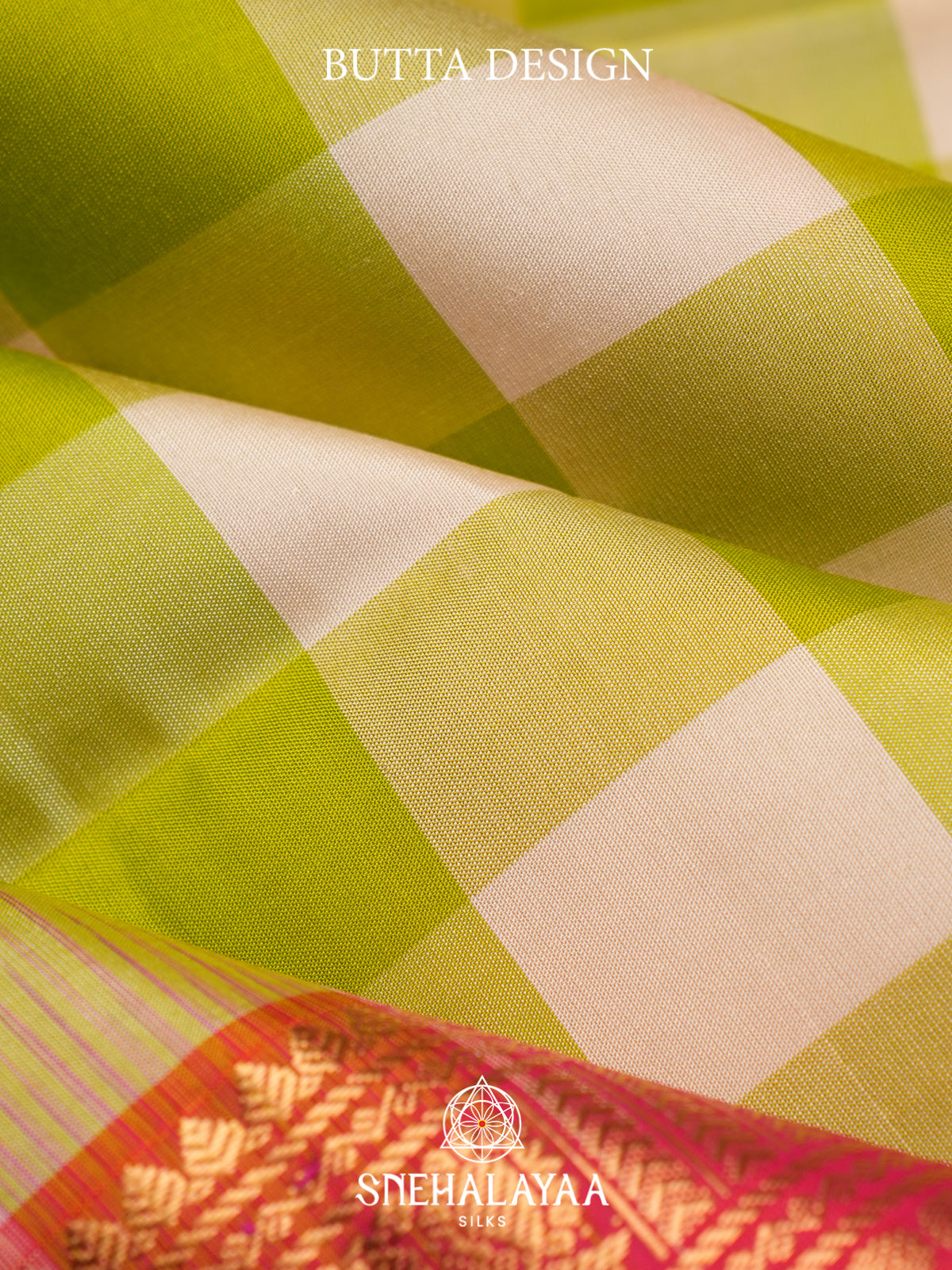 Lime Green Checks Soft Silk Saree