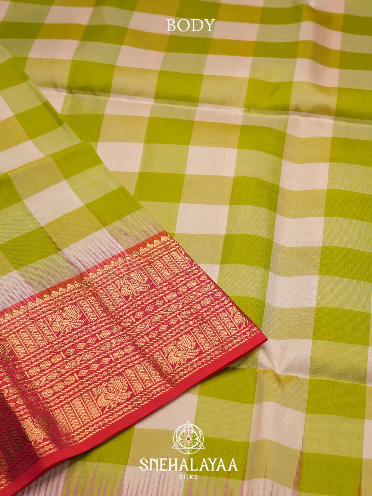 Lime Green Checks Soft Silk Saree