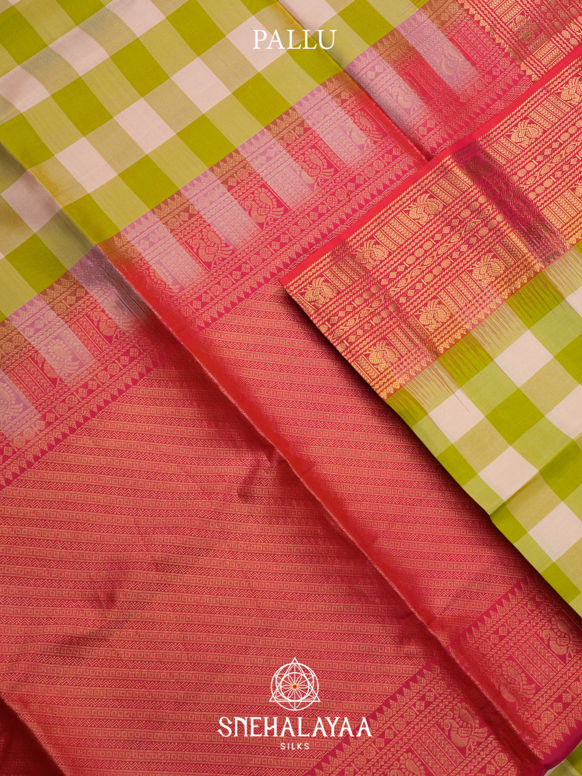 Lime Green Checks Soft Silk Saree