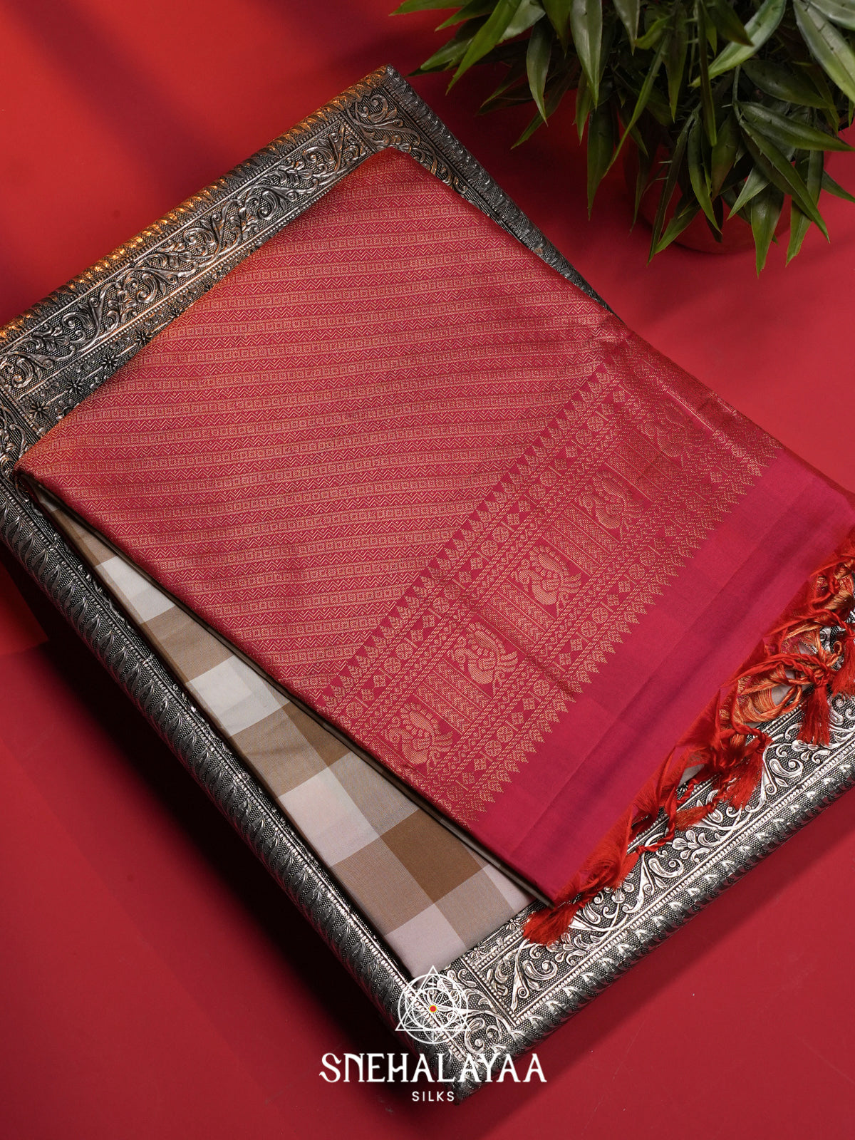 Brown Checks Soft Silk Saree
