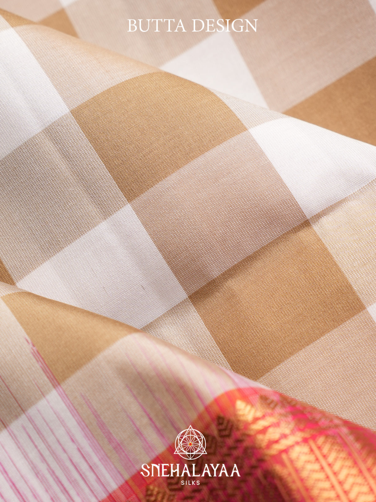 Brown Checks Soft Silk Saree