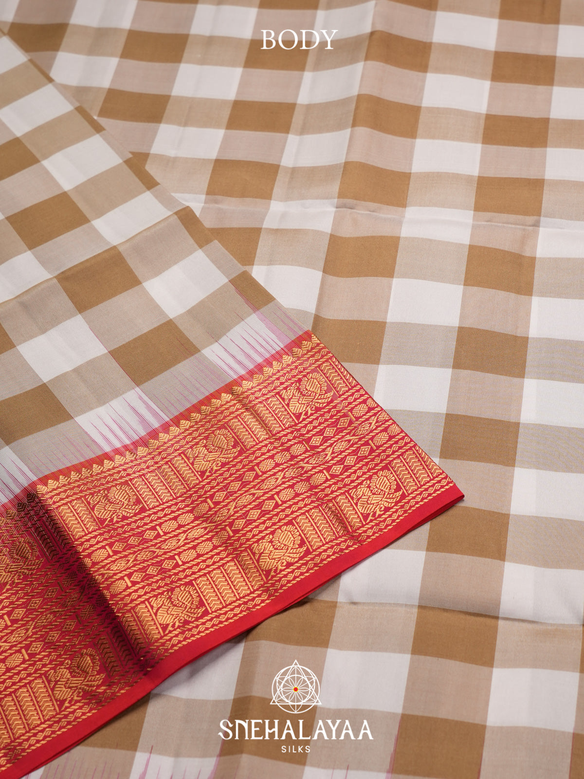 Brown Checks Soft Silk Saree