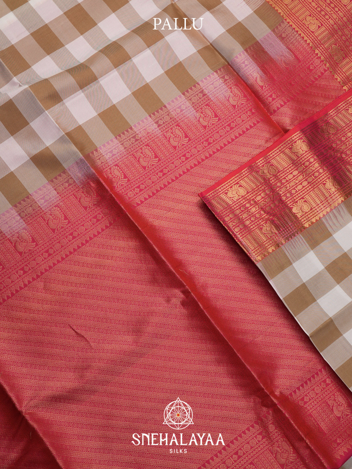 Brown Checks Soft Silk Saree