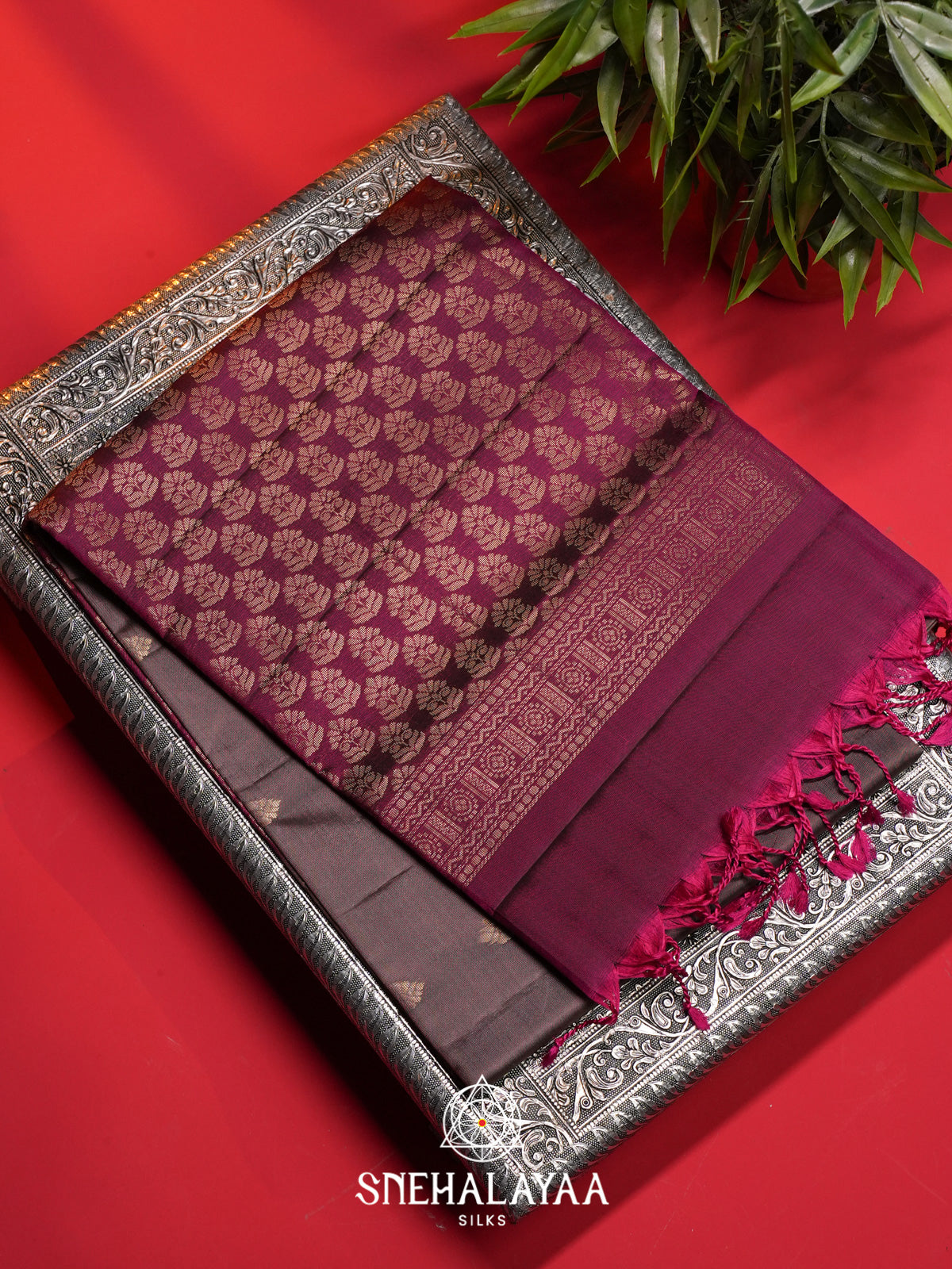 Mauve Brown Soft Silk Saree