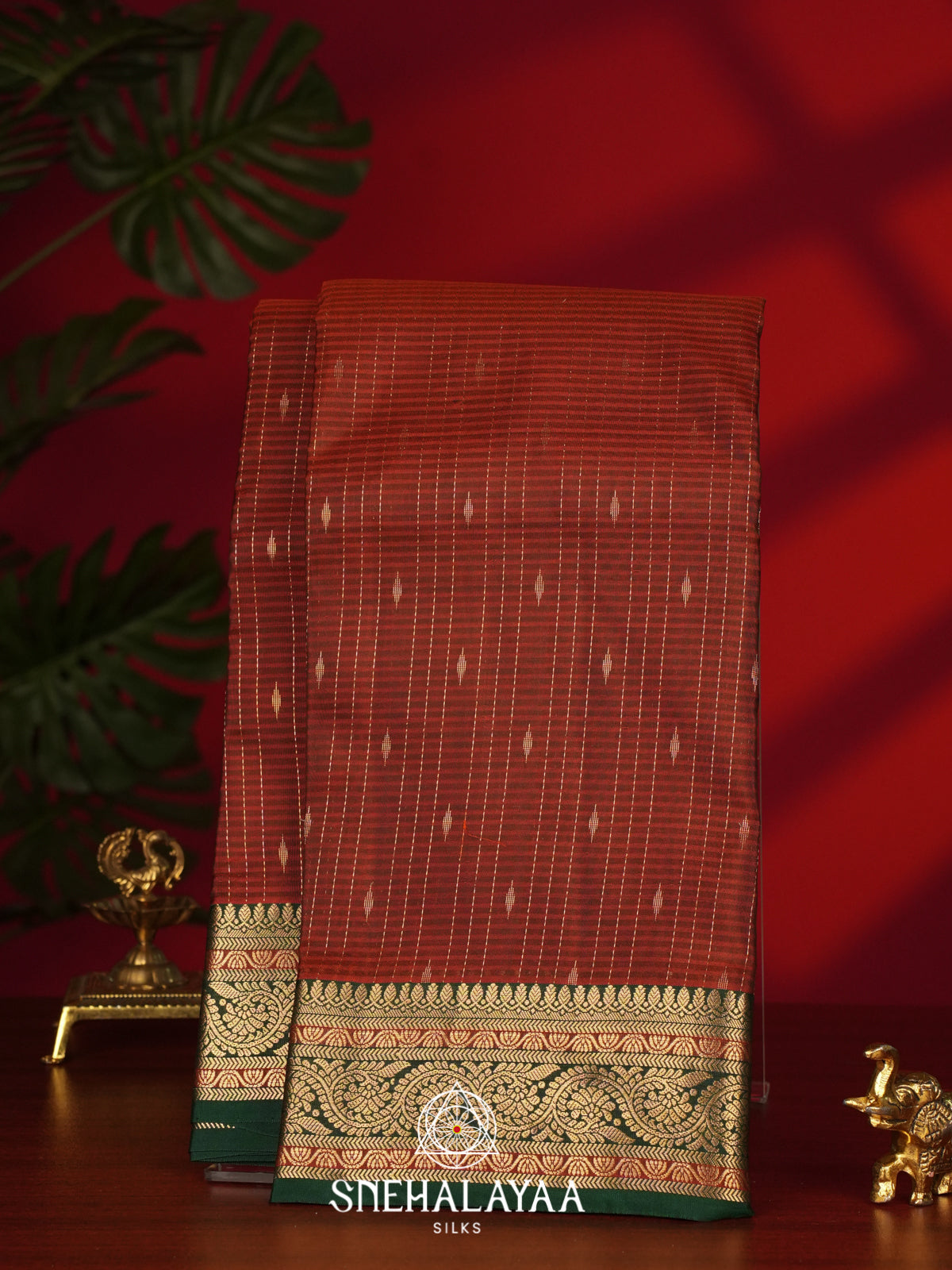 Brick Red Kanjivaram Silk Saree