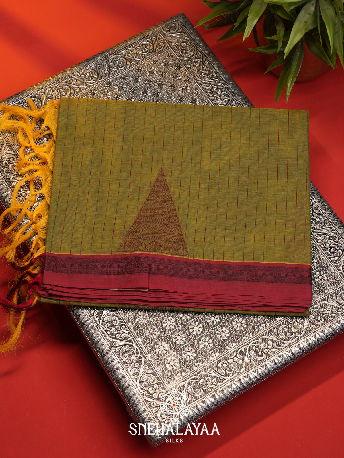 Olive Green Handloom Cotton Saree