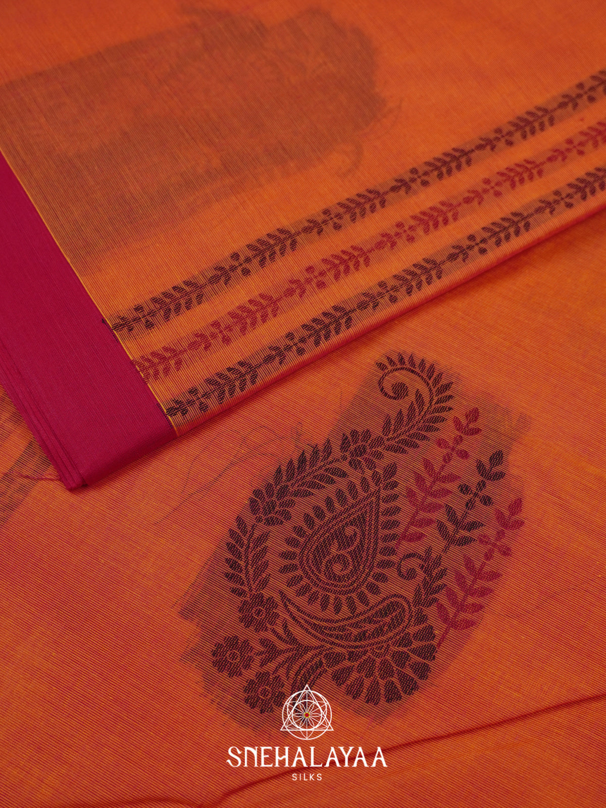 Orange Handloom Cotton Saree