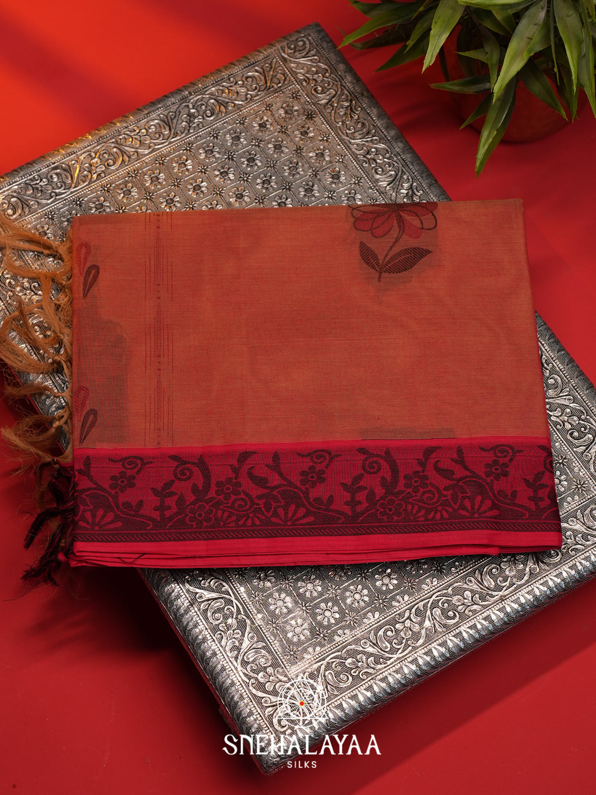 Orange Handloom Cotton Saree