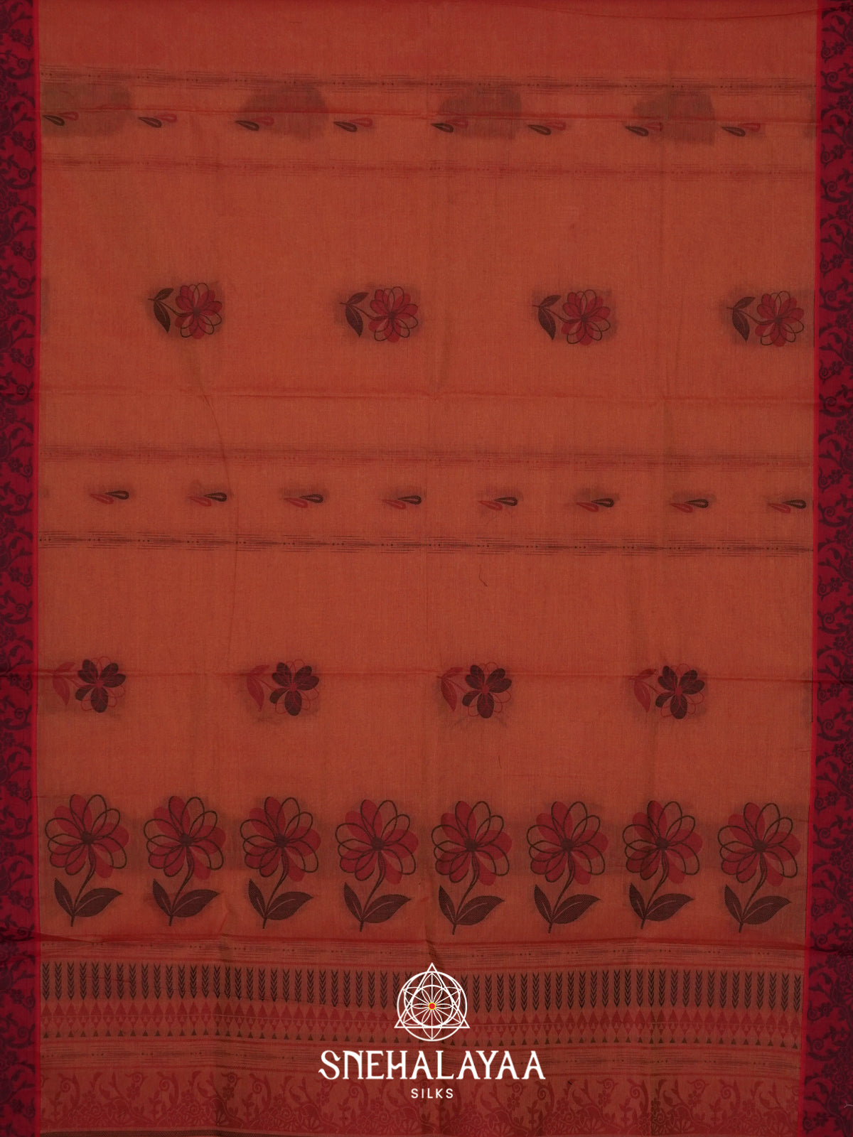 Orange Handloom Cotton Saree