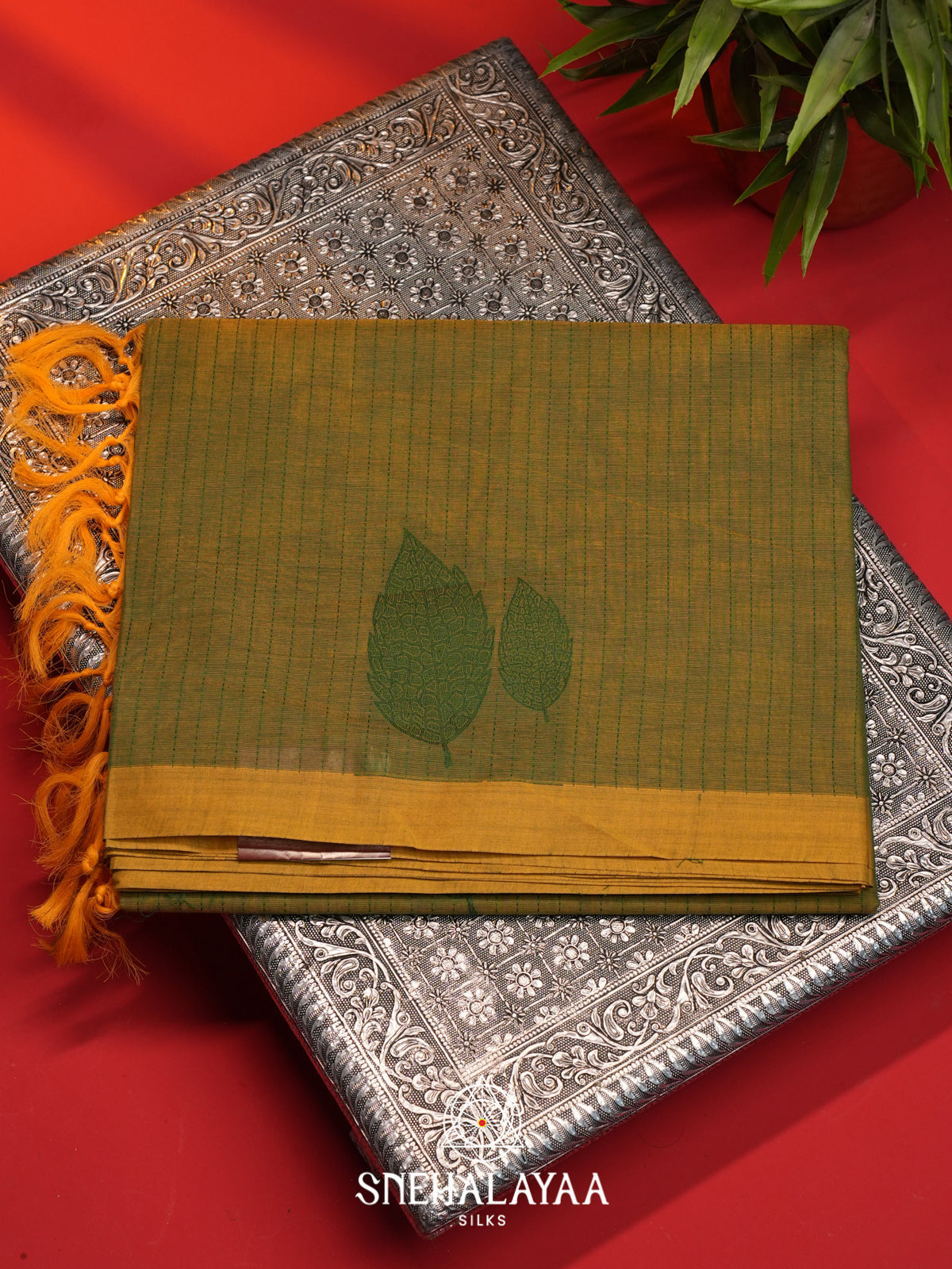 Olive Green Handloom Cotton Saree