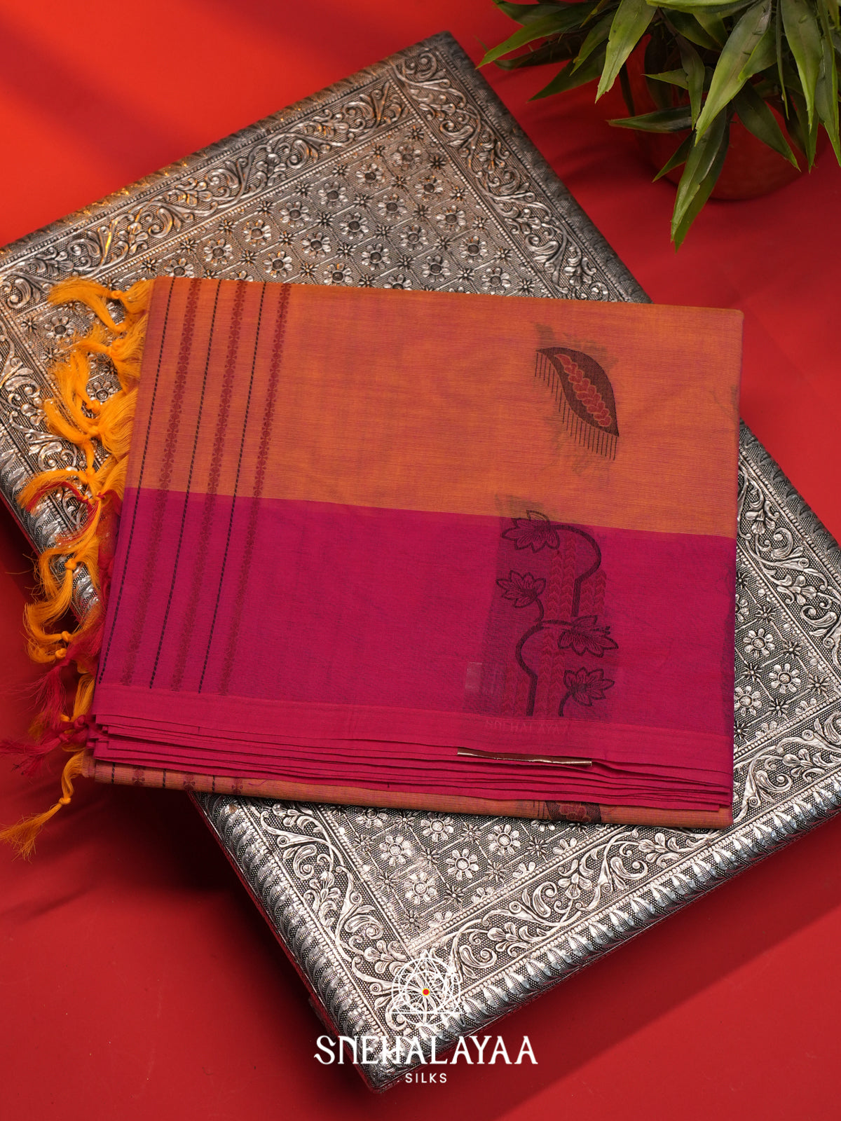 Orange Handloom Cotton Saree