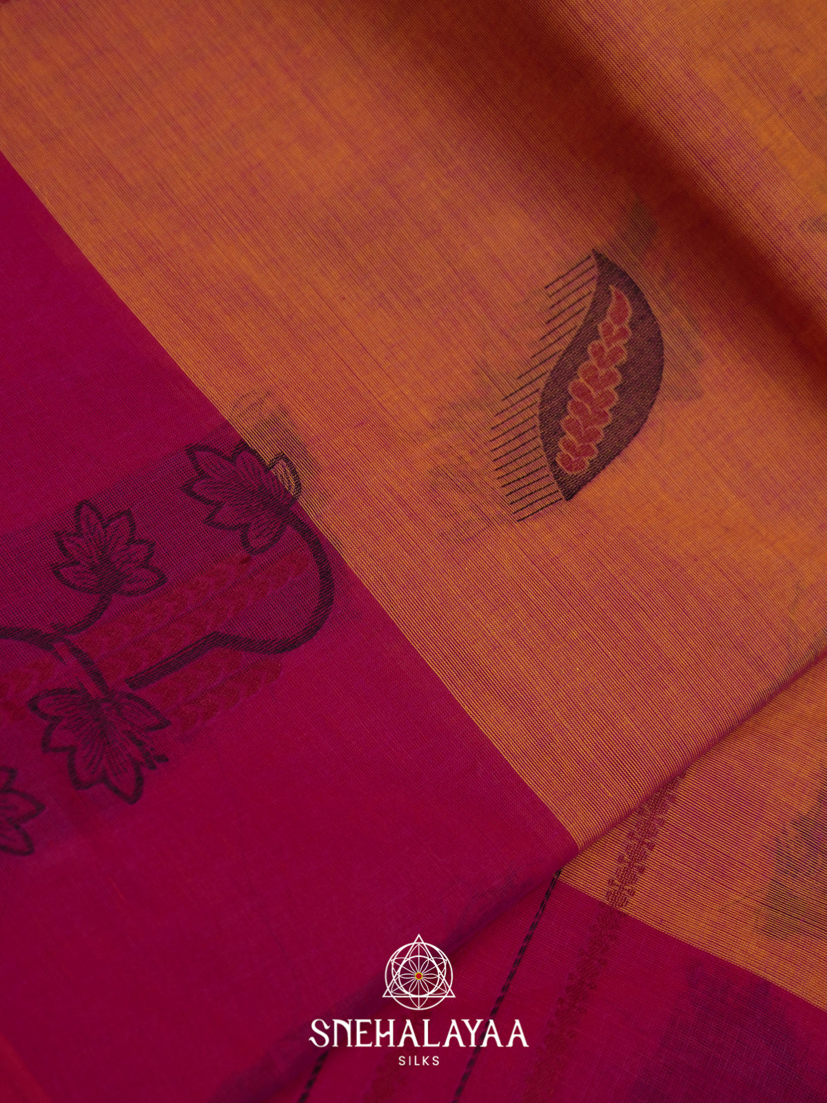 Orange Handloom Cotton Saree