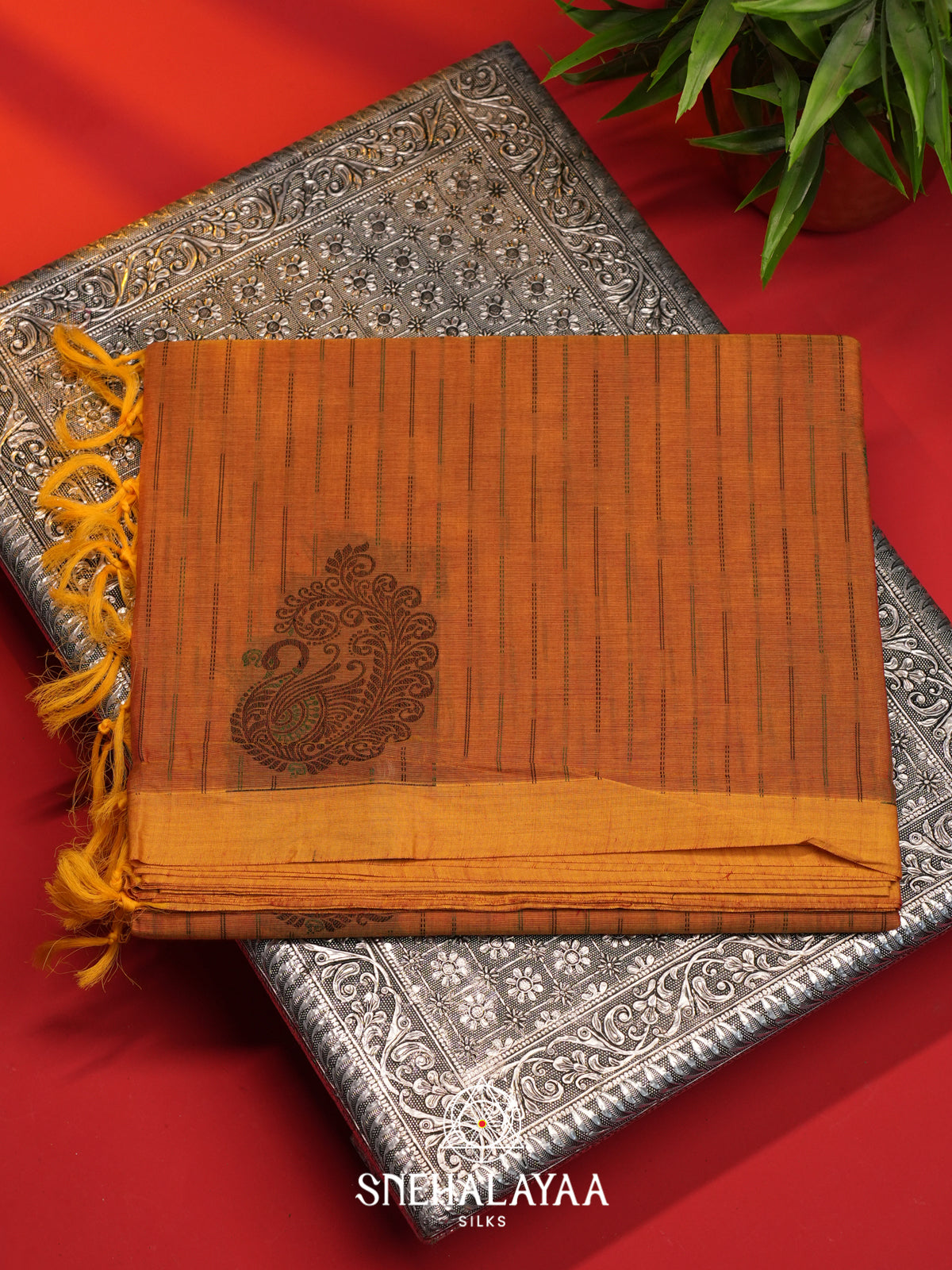 Rust Orange Handloom Cotton Saree