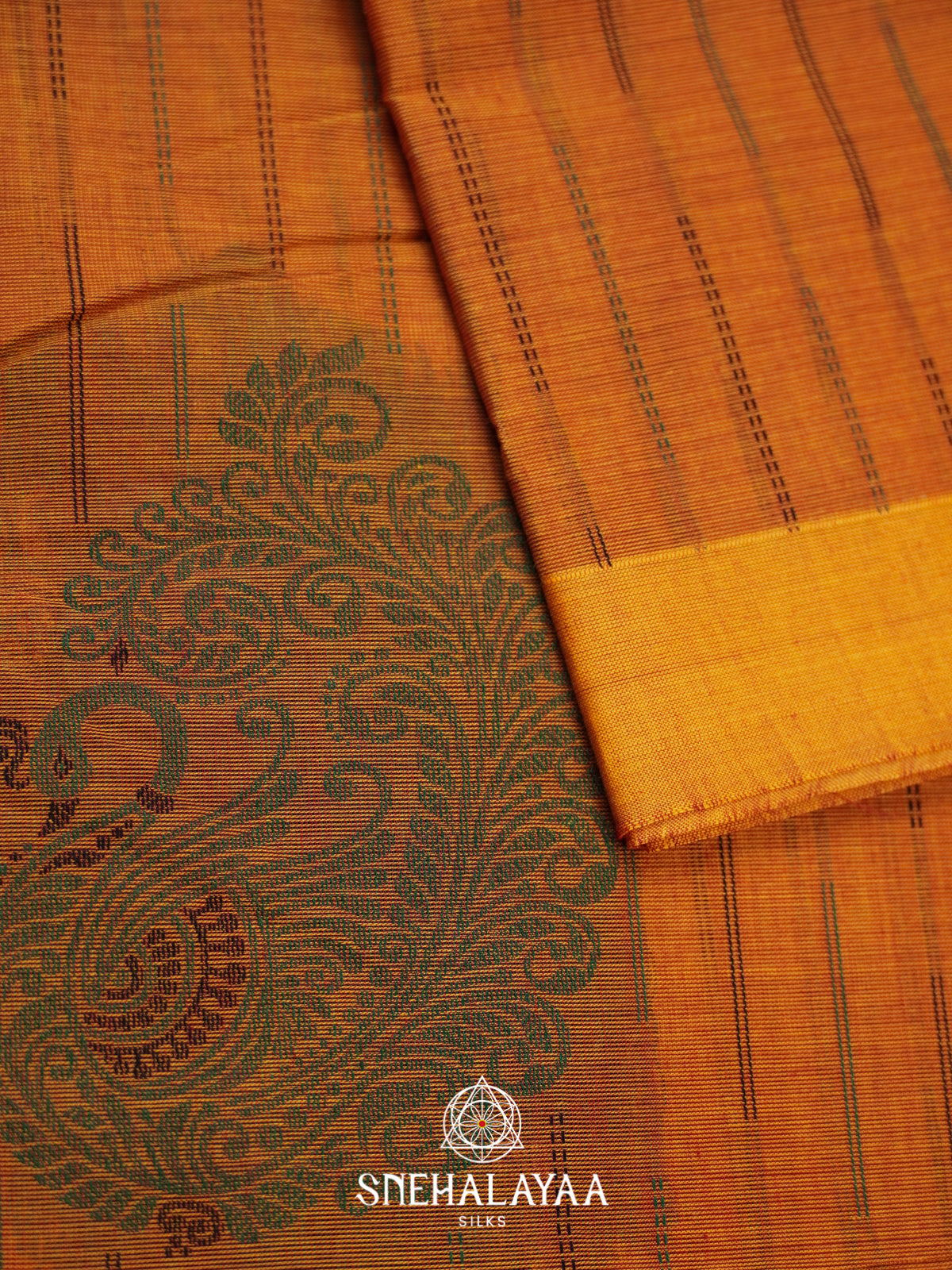 Rust Orange Handloom Cotton Saree