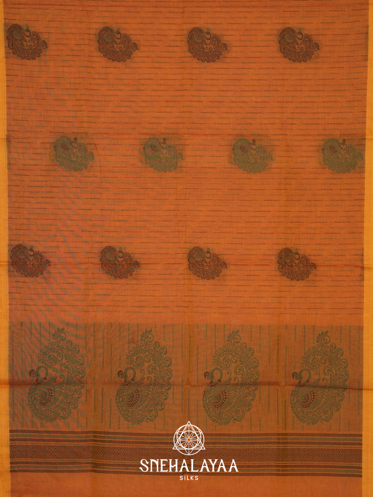 Rust Orange Handloom Cotton Saree