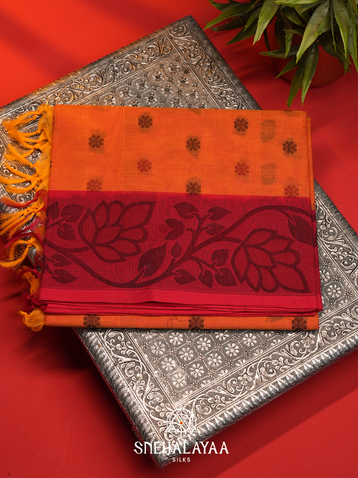 Orange Handloom Cotton Saree