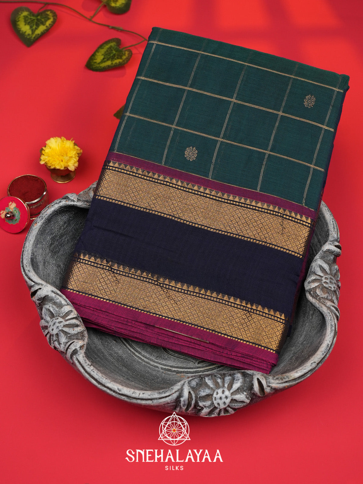 Peacock Green Kanchi Cotton Saree