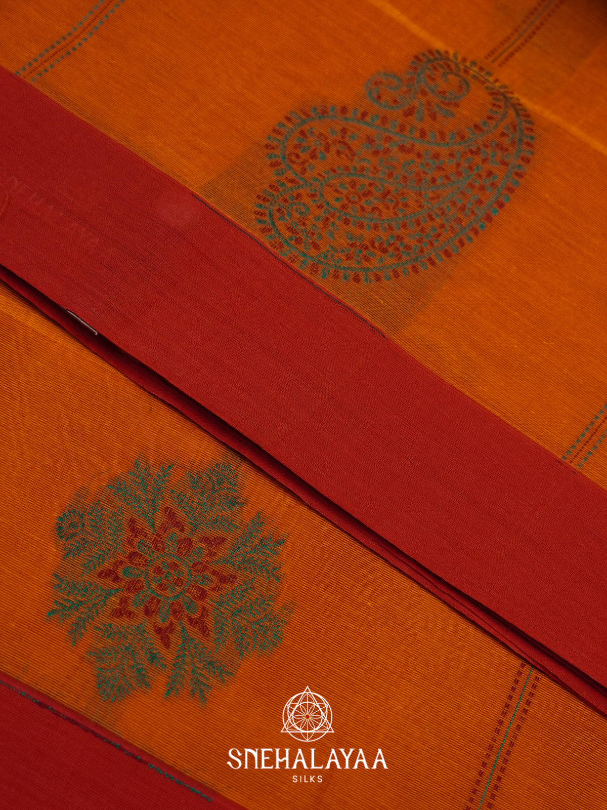 Orange Handloom Cotton Saree