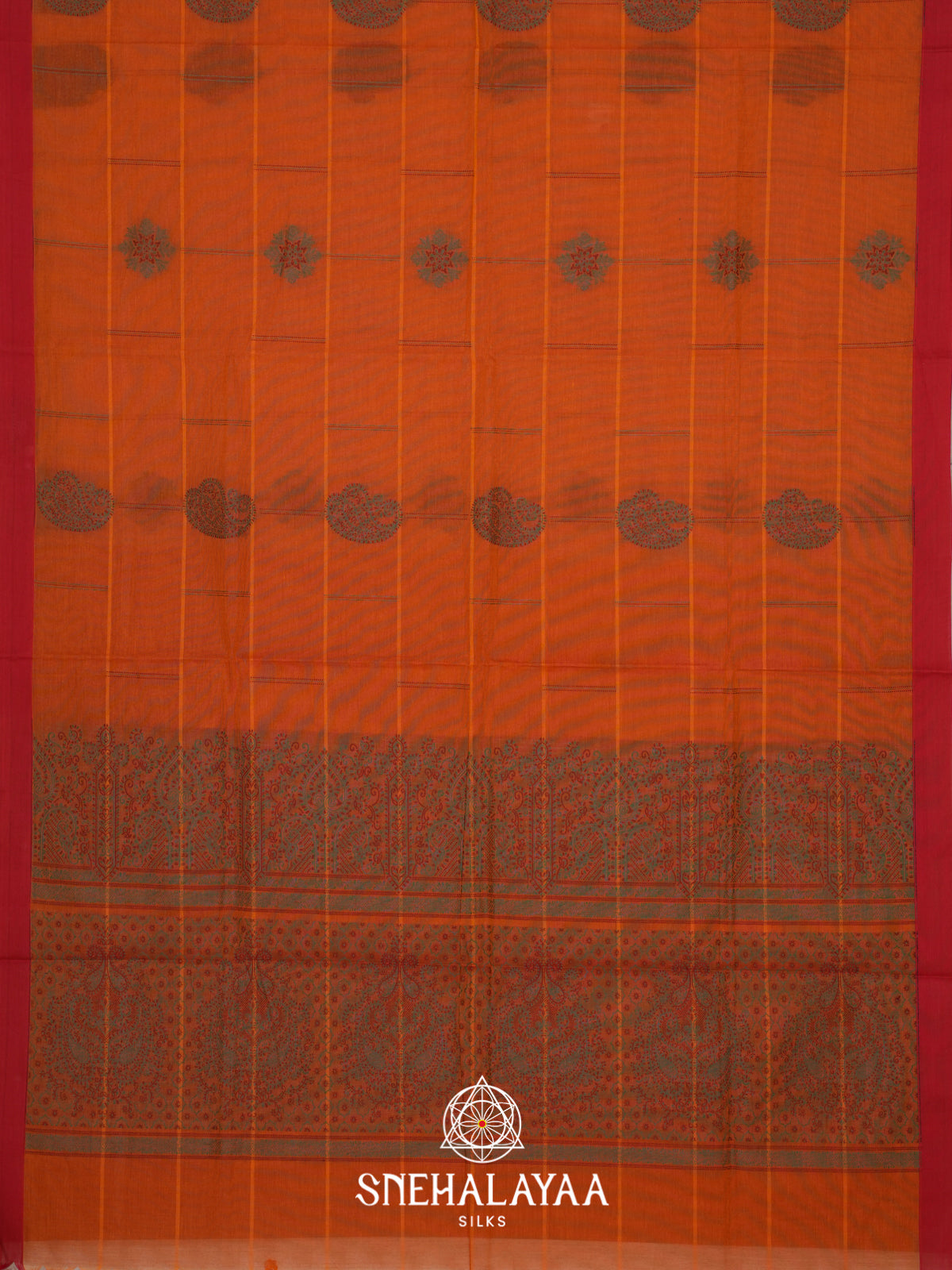 Orange Handloom Cotton Saree