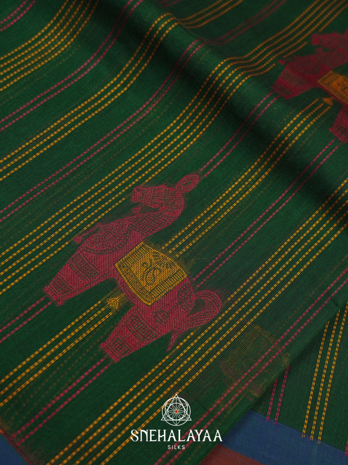 Bottle Green Handloom Cotton Saree