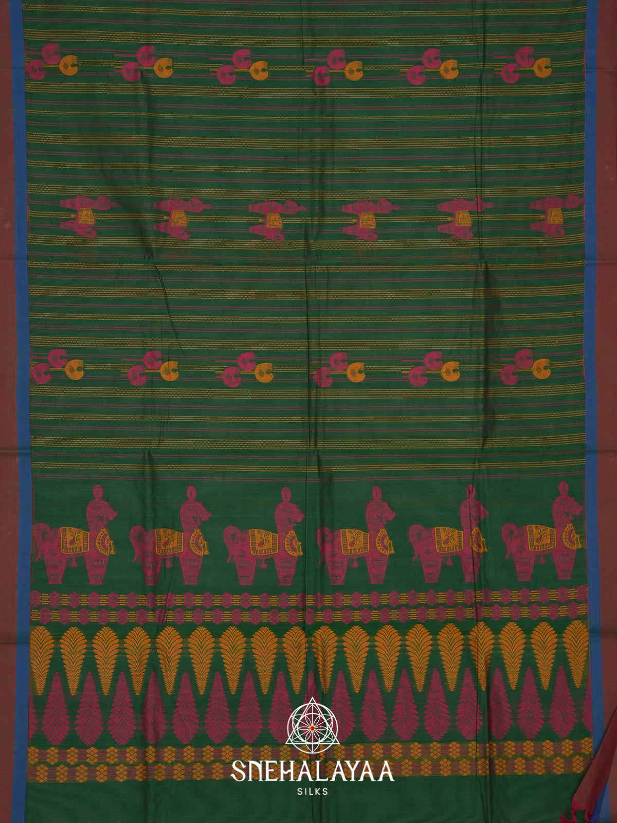 Bottle Green Handloom Cotton Saree